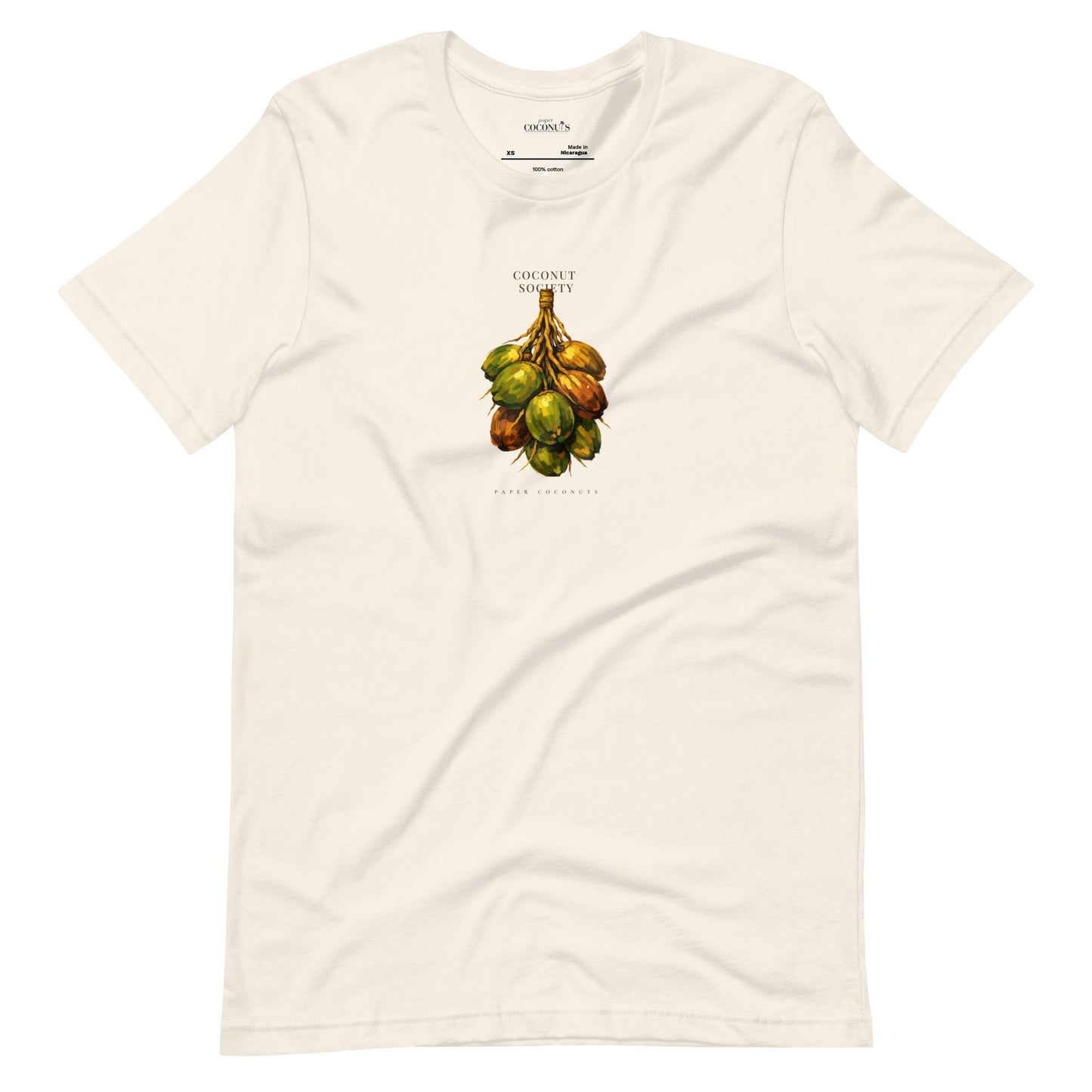 Vintage white graphic t-shirt with Coconut Society design by Paper Coconuts, modern unisex tee for community and self-expression