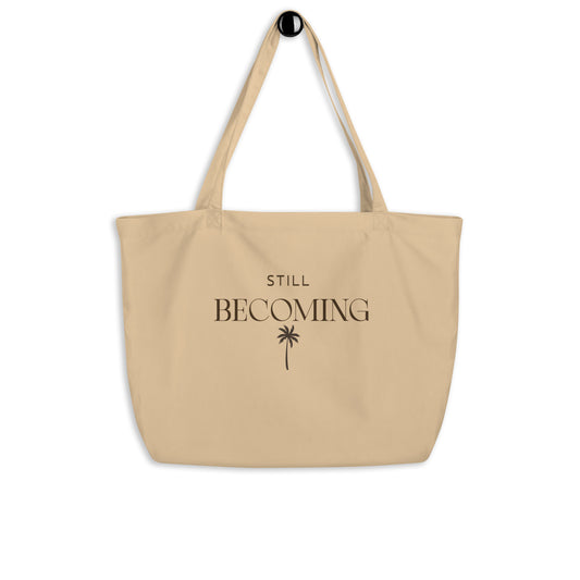 Organic cotton tote bag with Still Becoming design by Paper Coconuts, durable everyday carry for work and errands